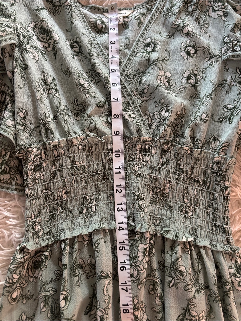 Max Studio Sage Green Floral Maxi Dress with Smocked Waist - Picture 6 of 7
